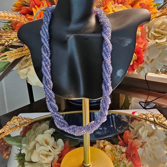 Multi-Strand Beaded Tanzanite Necklace with Sterling Silver Clasp, 18" - Picture 3 of 8